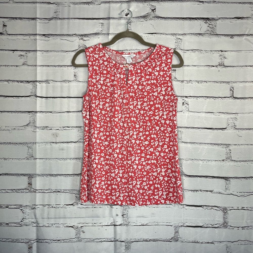 Liz Claiborne Red and White Fitted Sleeveless Tank Top Blouse SZ XS Floral Heart